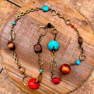 Multi colored beads on a Gold  chain w/ earrings